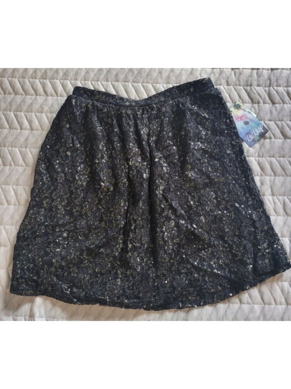 NWT BeBop Y2K Black Lace Skirt Gold Sparkle Overlay Party Holiday Womens Small